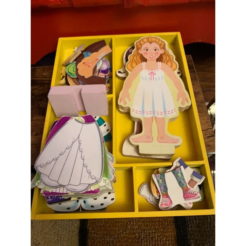 Melissa & Doug 38 Pieces Wooden Magnetic Dress Up Dolls Doc McStuffins More EUC